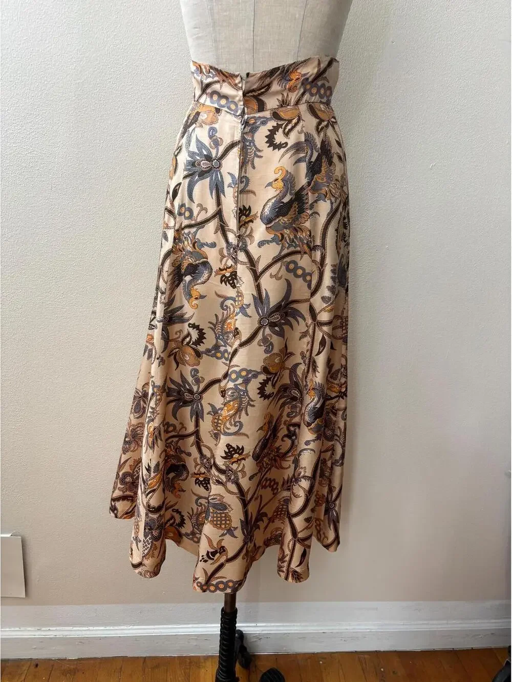 Vintage Batik Print Silk Midi Length Full Skirt